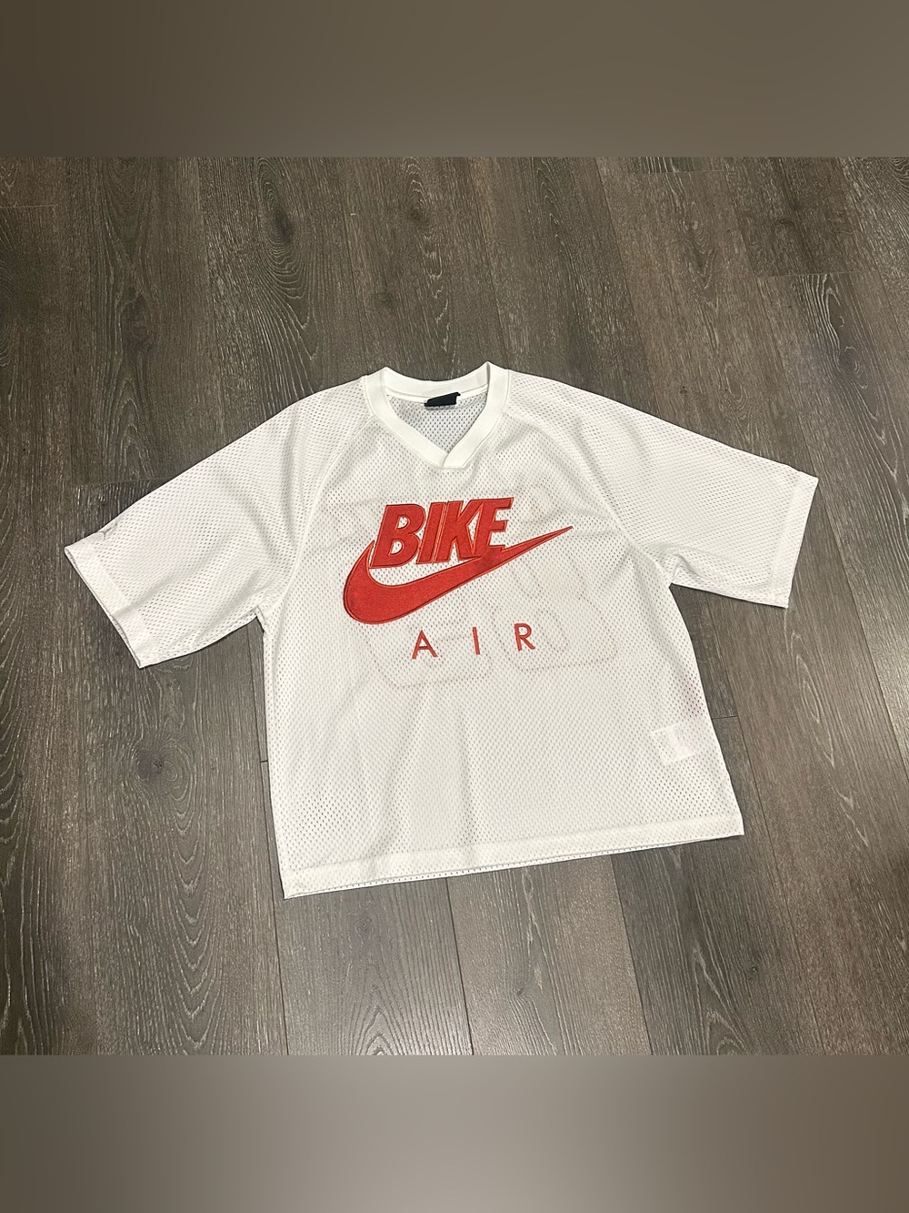 Jordan White Mesh Tee with Red 'BIKE' Logo Size Small
